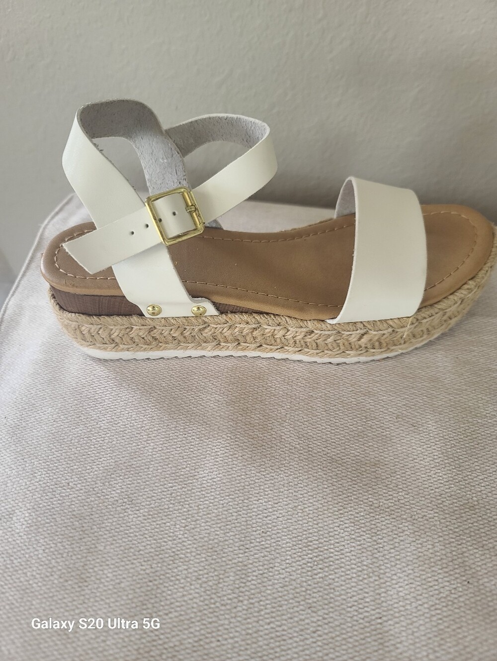 Soda Women's White Faux Leather Espadrille Platform Sandals with Ankle Strap